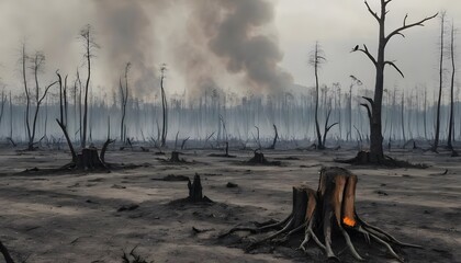 Devastating forest fire impacting pollution levels burnt landscape environmental crisis dismal viewpoint climate change awareness