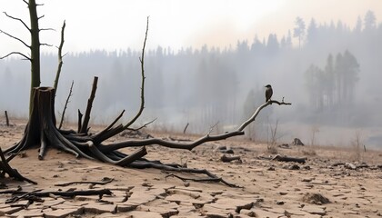 Pollution crisis and its impact on wildlife deforested area environmental photography smoky landscape close-up view climate change awareness