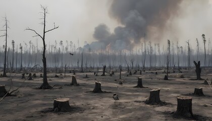 Devastating forest fire consequences amazon rainforest environmental impact smoke-filled atmosphere aerial view pollution crisis