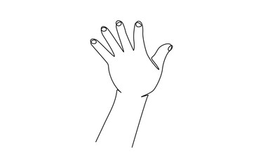Obraz premium Hand showing five fingers outline drawing illustration. one continuous line drawing, one continuous line drawing of human hand goodwill gesture.