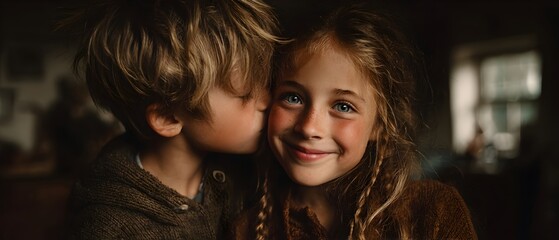 Two children are hugging each other