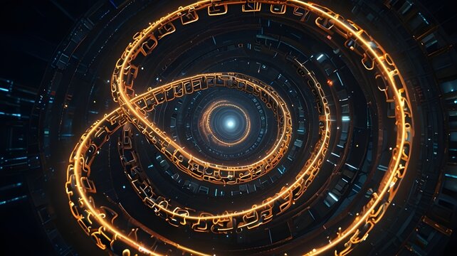 "Time-travel facility with time-loop chains spiraling above it"



