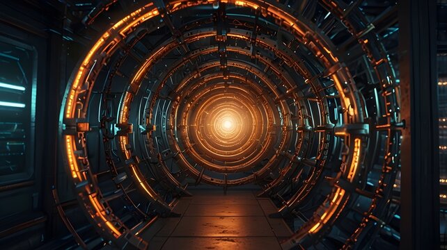 "Time-travel facility with time-loop chains spiraling above it"


