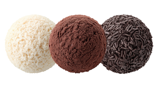 Three ice cream scoops isolated on png transparent background