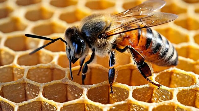 Honeybee on Honeycomb: A Close-Up View of Nature's Sweetness