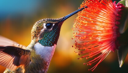 un gros plan drun colibri sur une fleur