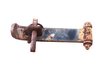 Rusty iron lock isolated on white background.