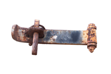 Rusty iron lock isolated on white background.