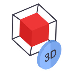 Visual 3d box Model isometric concept, Data Visualization Cubical Format vector color icon design, 3D printer additive manufacturing stock illustration