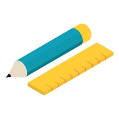 3d print editing and measuring tools isometric Concept, Pencil with ruler vector color Icon design, additive manufacturing Stock illustration
