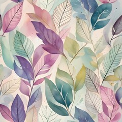 Fototapeta premium Botanical Pattern, Watercolor, Leaves, Vibrant, Seamless, Nature Art