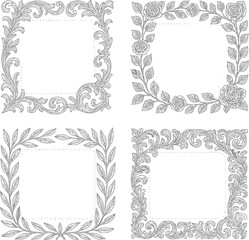 Antique set of vintage and decorative frames with ornate borders and floral elements