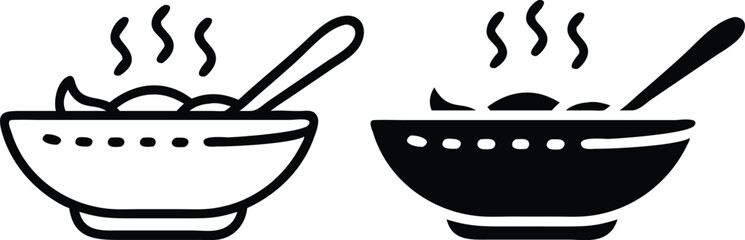 Minimalist Porridge Bowl Icon – Simple Line Art Vector with Spoon and Steam Illustration