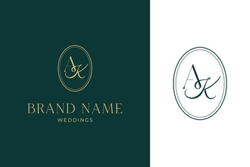 Elegant AK Wedding Monogram Logo and Luxury Wedding Brand Identity