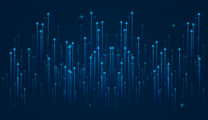 The blue arrows on dark blue background with blue arrow points upward, symbolizing strong growth, ambition, and future success and finaceial element background vector illustration
