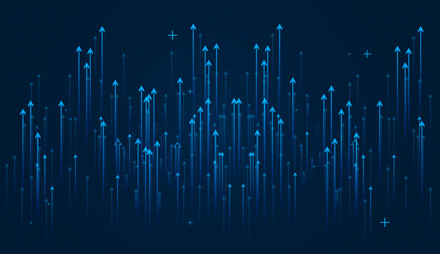 The blue arrows on dark blue background with blue arrow points upward, symbolizing strong growth, ambition, and future success and finaceial element background vector illustration
