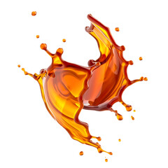 Amber Liquid Splash Dynamic Flowing Orange Brown Color isolated on a transparent background