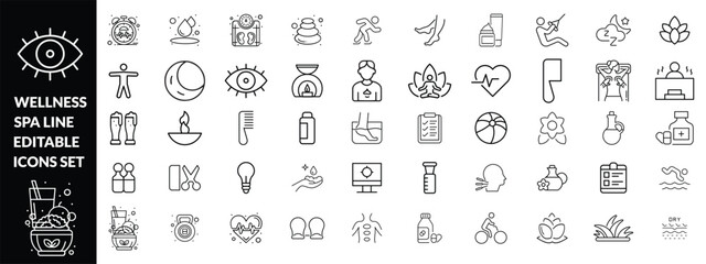 Wellness and Spa Line Editable Icons set.