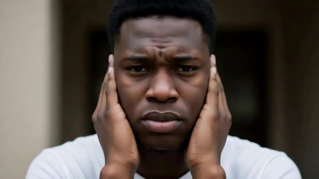 Close up shot of serious black man looking directly at camera. Concept of identity, diversity for World Autism Awareness Day footage. - Powered by Adobe