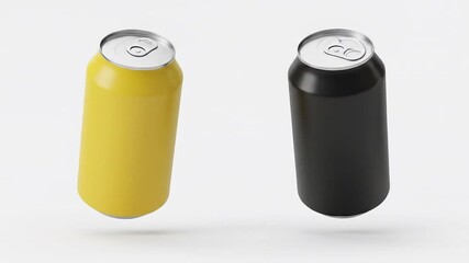 Floating yellow and black beverage cans - Powered by Adobe