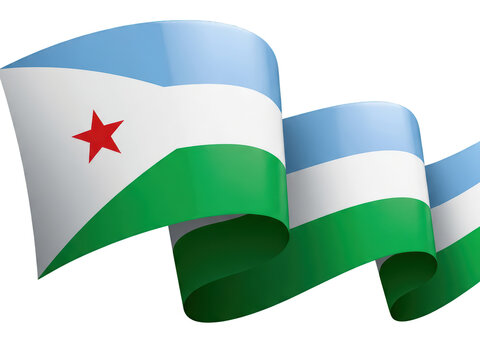 Republic of Djibouti waving ribbon flag, realistic 3D renderin, isolated on a transparent background, symbol of Independence Day celebration