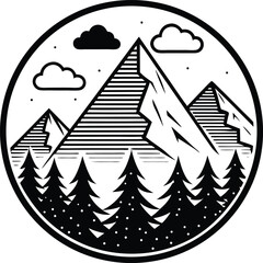 Obraz premium Majestic Mountain Peak Illustration Black and White Nature Scene