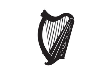 irish harp silhouette vector art illustration on white background