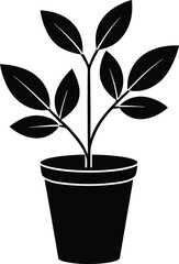 Simple Black and White Illustration of a Potted Plant
