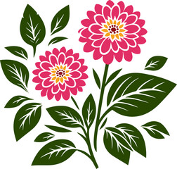 Zinnia flowers vector illustration, vector illustration of a flowers with leaves