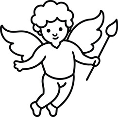 Naklejka premium cupid icon line art vector illustration on transparent background 