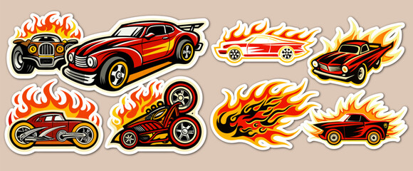 A big bundle of the print tribal hot rod fire flame motorcycle  and car sticker decal vector art graphic Side decoration for car, auto, truck, boat, isolated on white background