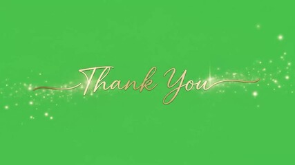 Elegant animated thank you text with sparkling magical effects on green background - Powered by Adobe