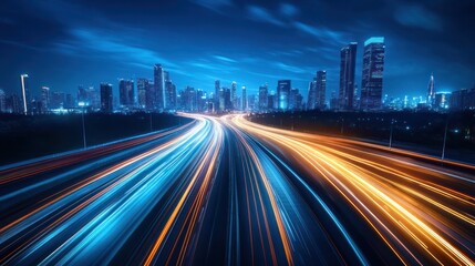 Fototapeta premium City highway at night with light trails