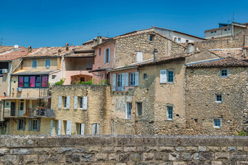 facades of the houses of the town vaison la romaine in the historic center. France, vaucluse