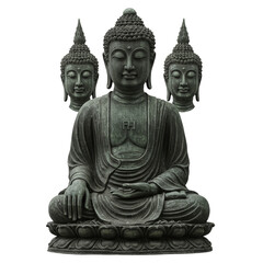 Obraz premium Buddha statue with three heads on transparent background 