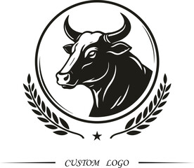 Adobe Illustrator cow head logo design Stylish Premium Cattle Badge.