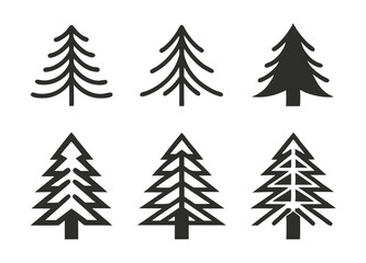 Minimalist Black Pine Tree Vector Silhouette Set for Nature and Forest Design Projects