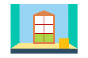 Abstract minimalist room interior with window and box