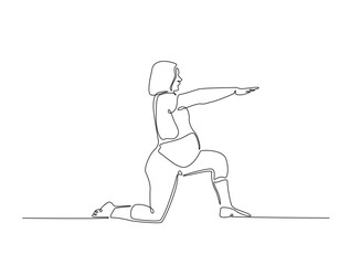 Continuous one line drawing of pregnant mother practicing yoga. Pregnant yoga outline illustration. Editable vector.
