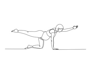 Continuous one line drawing of pregnant mother practicing yoga. Pregnant yoga outline illustration. Editable vector.