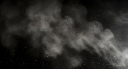 Wispy smoke or fog rising against a dark black background with subtle particles