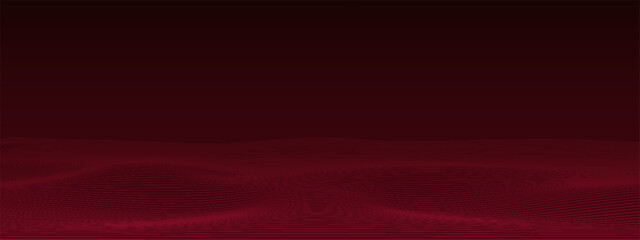 Abstract glowing wave lines on dark red background. Dynamic wave pattern. Modern flowing wavy lines. Futuristic technology concept. Suit for banner, cover, brochure, flyer.