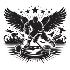 Ice hockey arena player shooting Competitive Team Intense Game. professional forward player