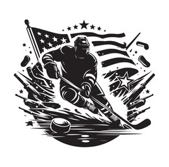 Ice hockey arena player shooting Competitive Team Intense Game. professional forward player