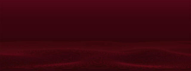 Abstract glowing wave lines on dark red background. Dynamic wave pattern. Modern flowing wavy lines. Futuristic technology concept. Suit for banner, cover, brochure, flyer.