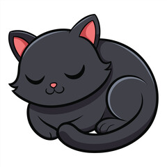 Cute Minimalist Black Cat Sleeping Curled Up Illustration