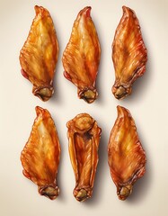 Deliciously Crispy Roasted Chicken Wings Arrangement Top-Down View of Appetizing, Golden-Brown, and Perfectly Cooked Poultry, Ready to Eat