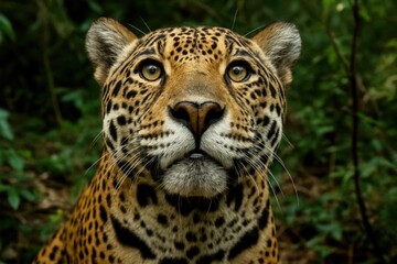 Obraz premium Um jaguar curioso em seu habitat natural, foto gerada por IA