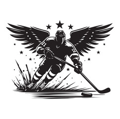 Ice hockey arena player shooting Competitive Team Intense Game. professional forward player