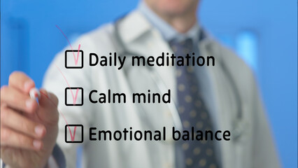 Doctor is ticking checkboxes on a transparent screen, emphasizing the importance of daily...